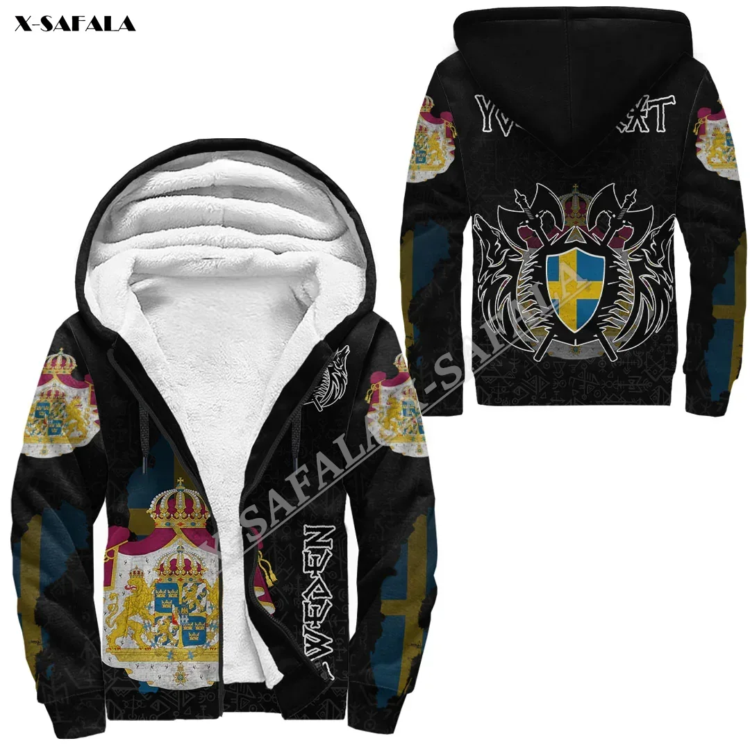 Svezia Drakkar 2024 3D Print Men Warm Thick Fleece Zipper Hoodie Jacket Antivento Pullover Coat Hooded Outwear Us Size Winter