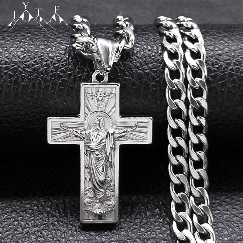 Hip Hop Cross Jesus Dove Pendant Necklace for Men 316 Stainless Steel ...