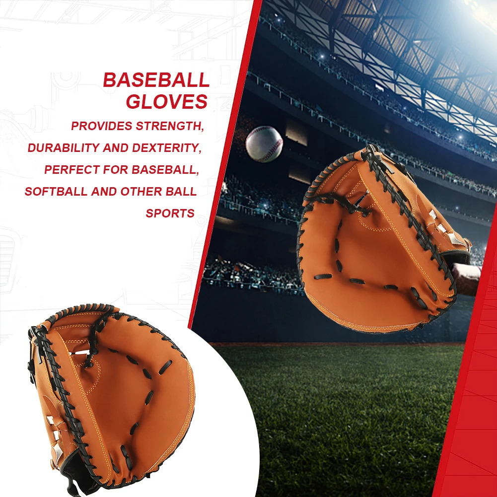 Baseball Glove PU Leather Baseball Fielding Glove Wear-resistant Softball Beginner Play Training for Youth Adults Practice