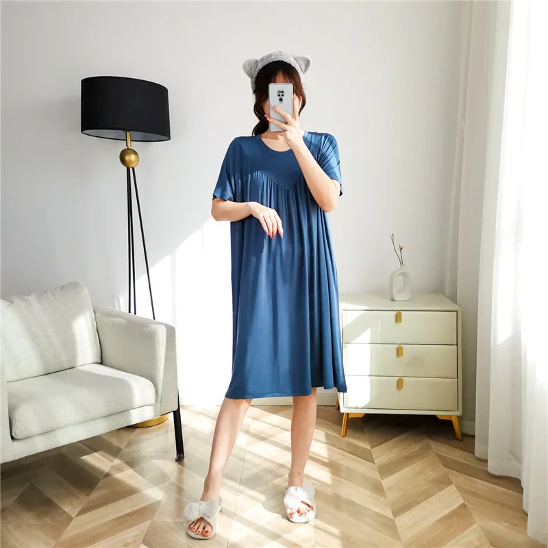 Net Rot Neue Modale Nacht Kleid frauen Frühling Sommer Nachthemden Elastische Lose Nachtwäsche Hause Kleidung Casual Damen Sleep – Detail 9