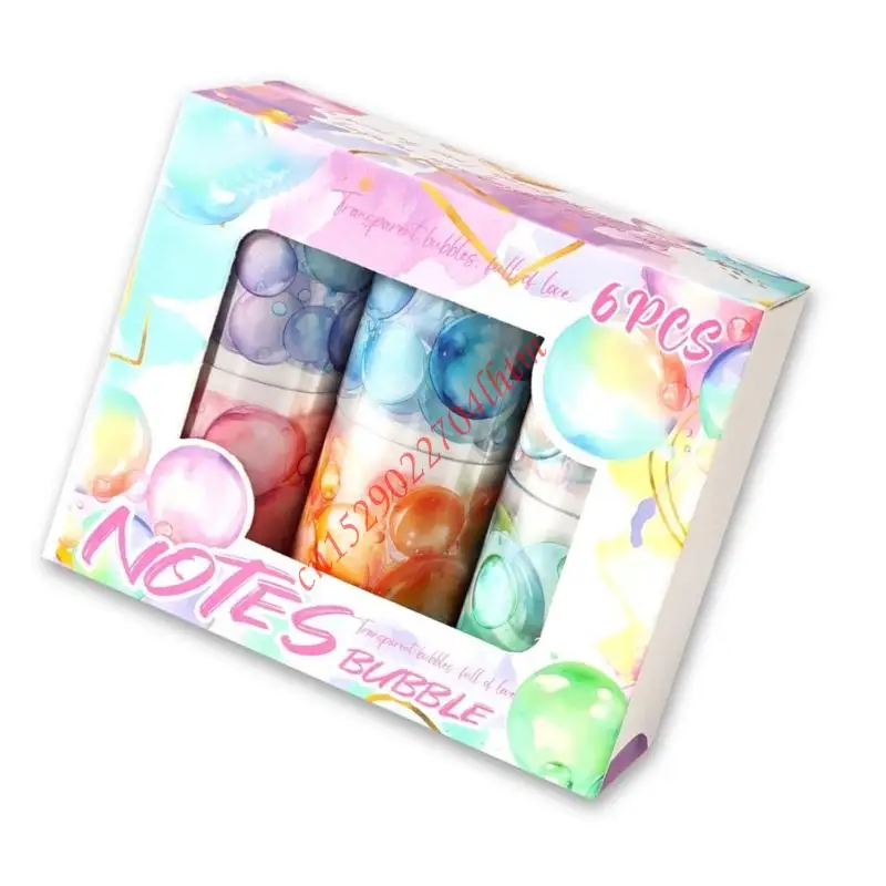 창의적 사용 접착제 필름 애완 동물 스티커 1box/6pcs를위한 수생 버블 디자인이 포함 된 72xa 잔류 물이 재배치 가능한 공예 테이프