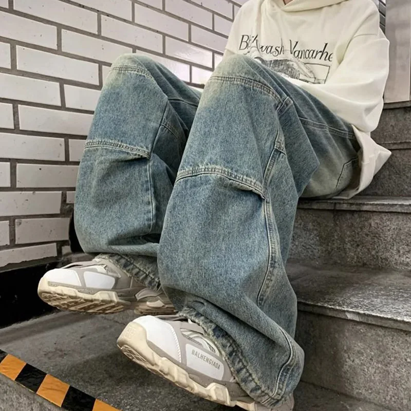 American Retro Wide Legged Jeans 2024 New Korean High Quality Men's High Street Pants Trendy Loose Straight Drop Men's Pants