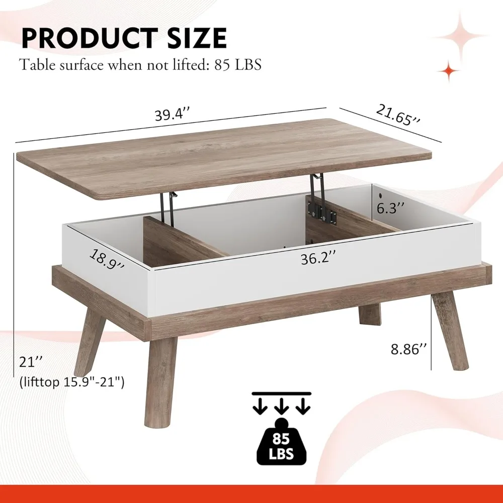 Wood  Lift Top Coffee Table with Hidden Compartment, Coffee Table for Living Room Reception Room 2