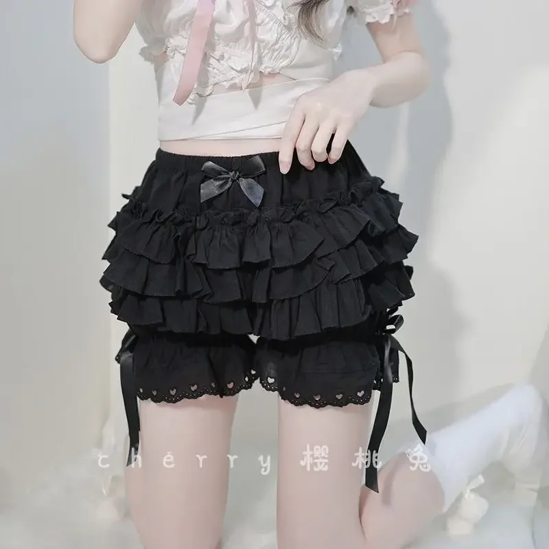 Gothic Style Bow Ruffles Lace Lolita Safety Shorts Women Y2k Aesthetic E-girl Kawaii Victoria Bloomers Plus Size 2xl
