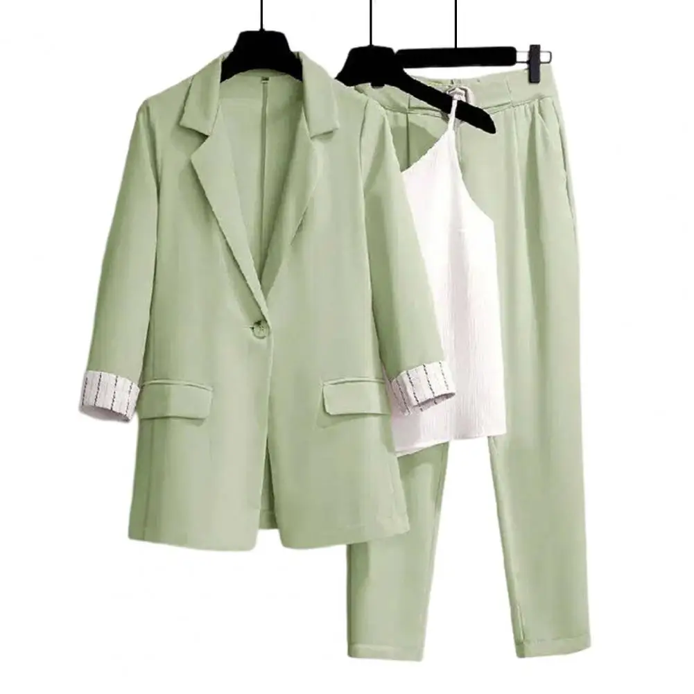 

3 Pcs/Set Blazer Vest Trousers Set Anti-wrinkle Women Business Outfit Breathable Business Trip