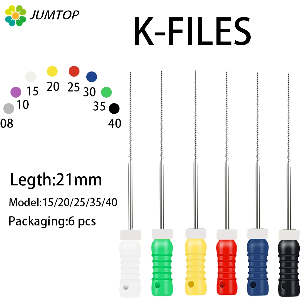 6Pcs/Pack Dental Hand Use K-Files 21/25mm Stainless Steel Endodontic Root Canal Files Dentist Tools Dental Files Lab Equipment