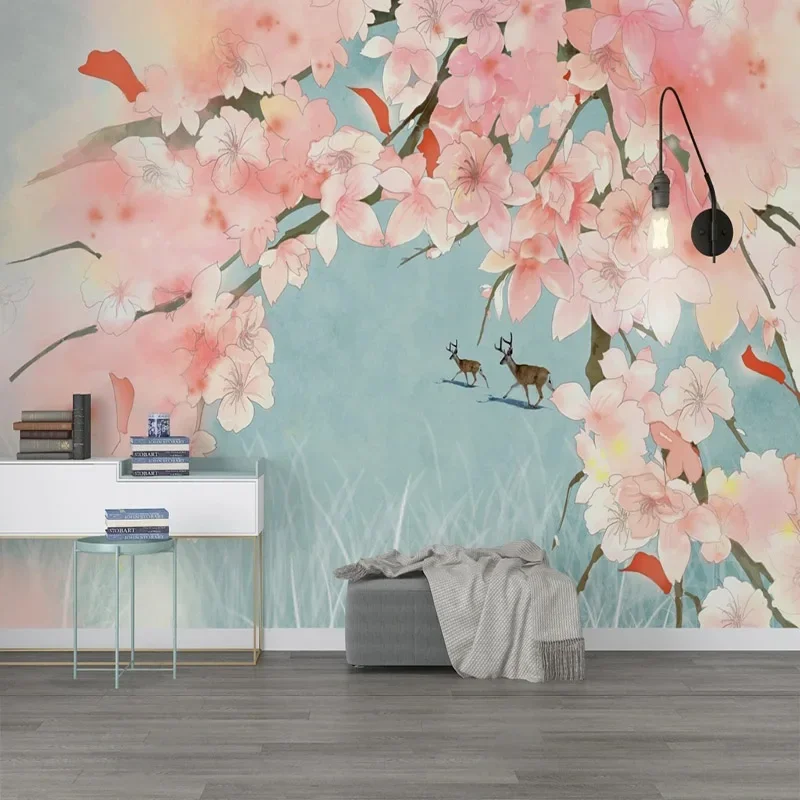 Custom Mural Wallpaper 3D Modern Hand Painted Peach Blossom Fresh Background Wall Covering Painting Papel De Parede Tapety dkny be delicious fresh blossom 100