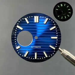 Green Luminous Nautilus Watch Dial with Hands for NH38 Movement Modification Repair Accessories (Dark Blue)