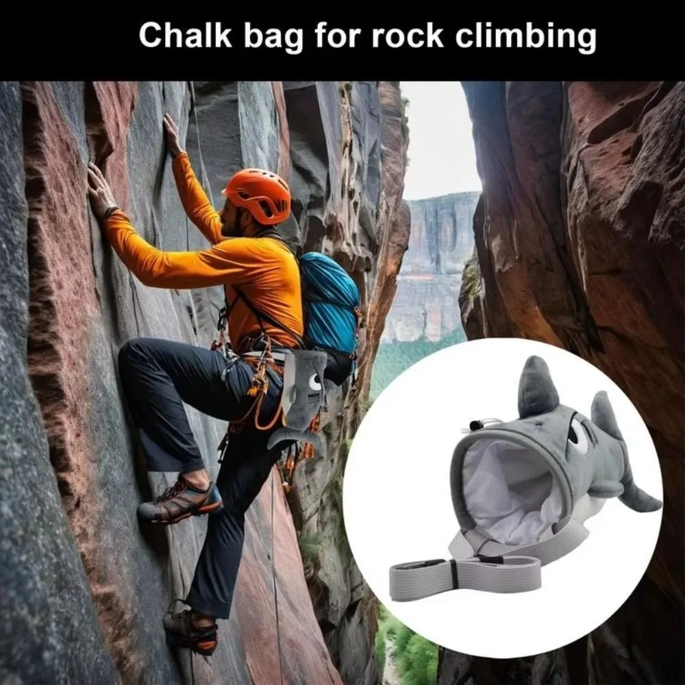 Gray Color Flannel Shark Chalk Bag Flannel Material Shark Shape Rock Climbing Bag Stuffed Animal Design Bouldering Bag
