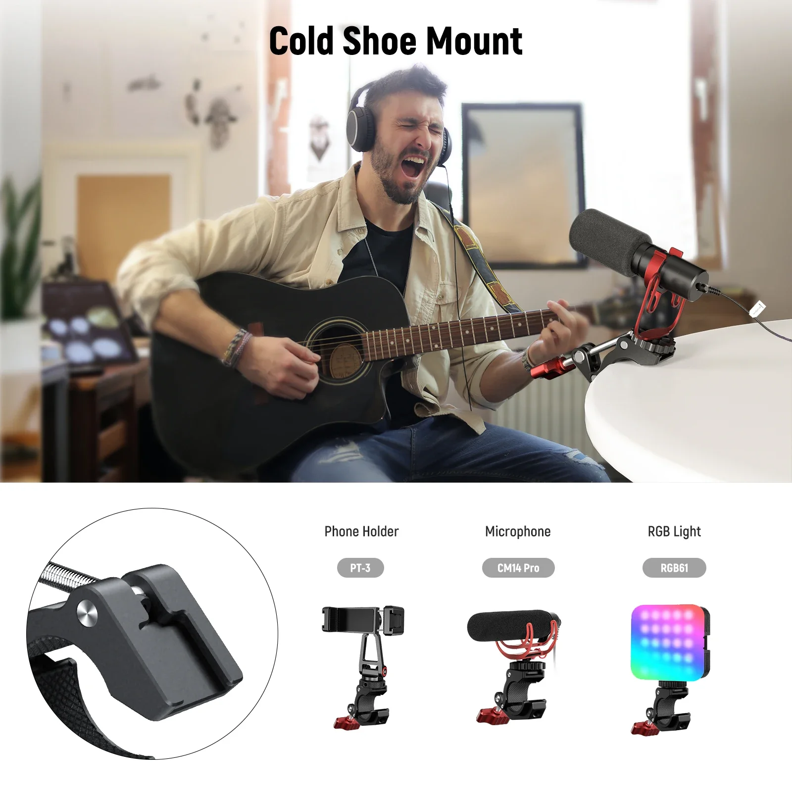Super Clamp Crab Shaped Camera Mount with Cold Shoe And 1/4" 3/8" Threaded Holes