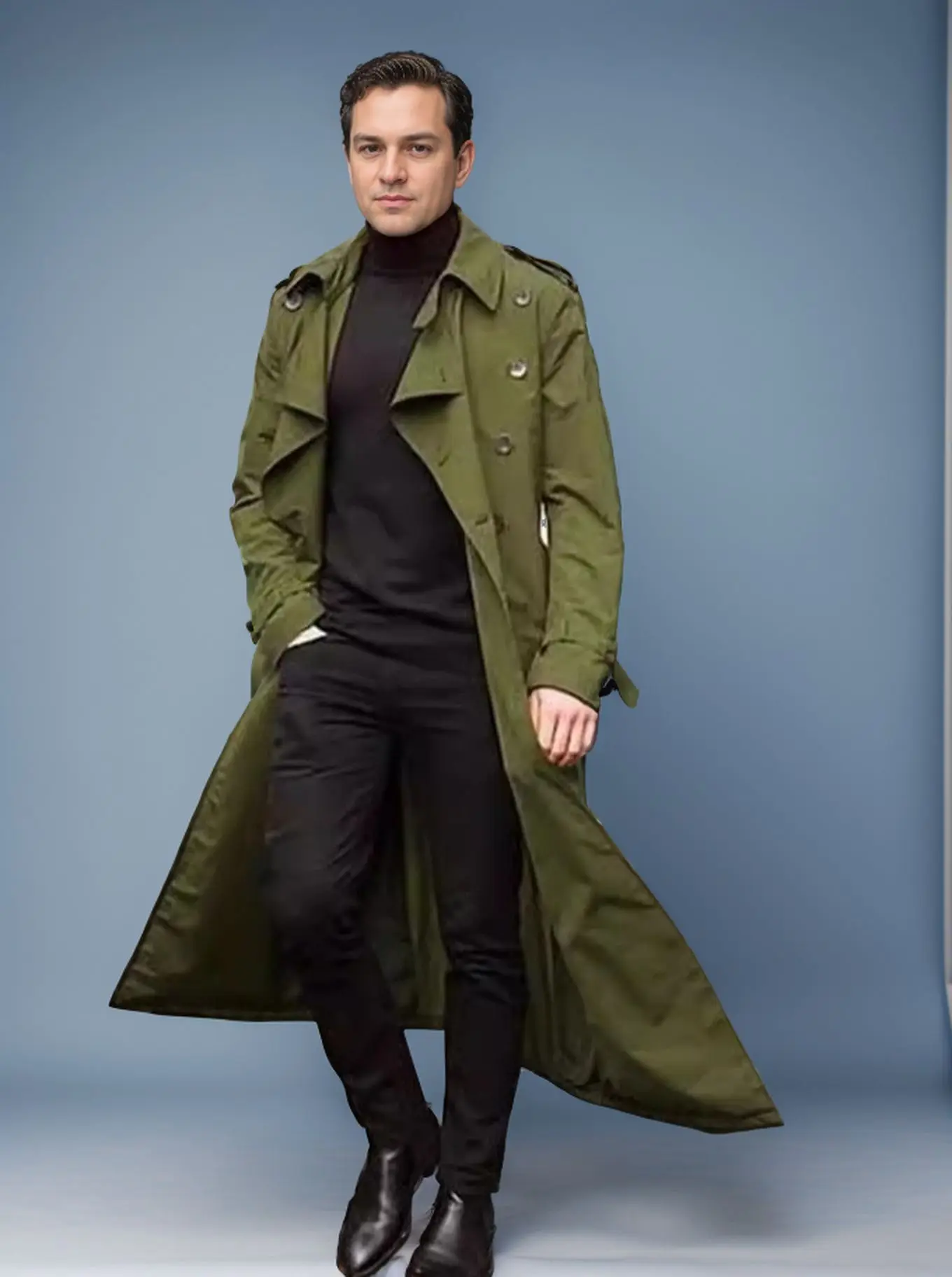 Men Trench Turn Down Collar Long Coat Button Jackets Full Sleeve Casual Solid Coats Straight Pocket Male High Street