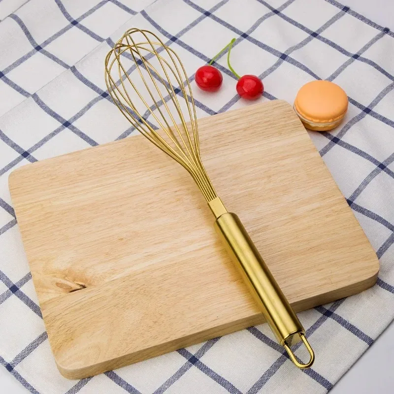 Egg Beater Gold Stainless Steel 1Pcs Hand Whisk Egg Mixer Baking Cake Tool