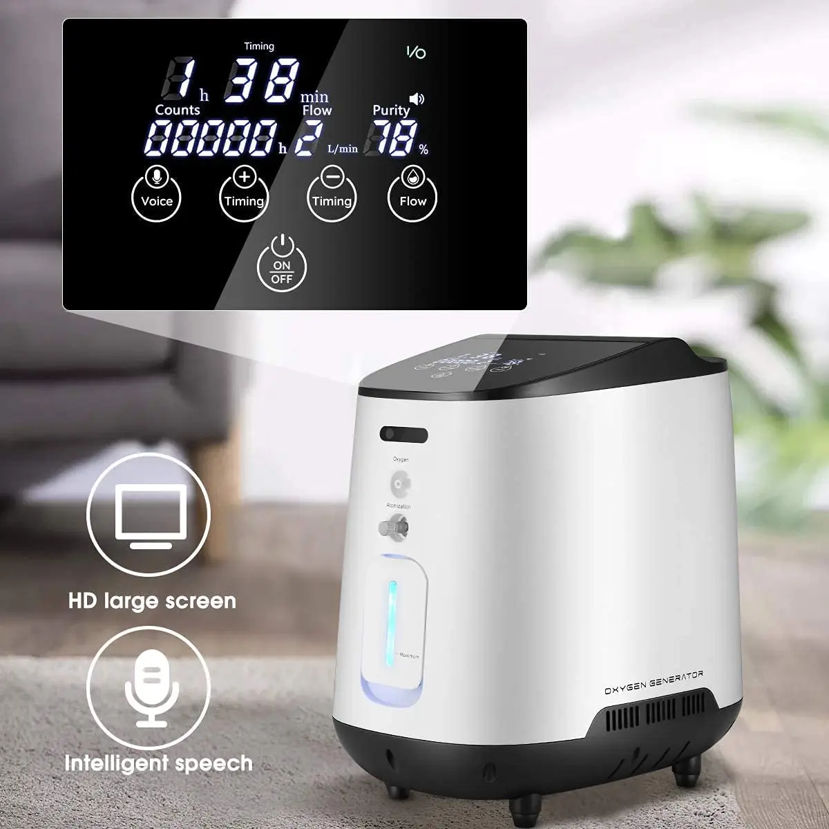 Varon Oxygen Concentrator Generator Constant Frequency 93&plusmn;3% High Purity Oxygen Inhaler 1-7 Level Adjustable US/DE/MX Instock