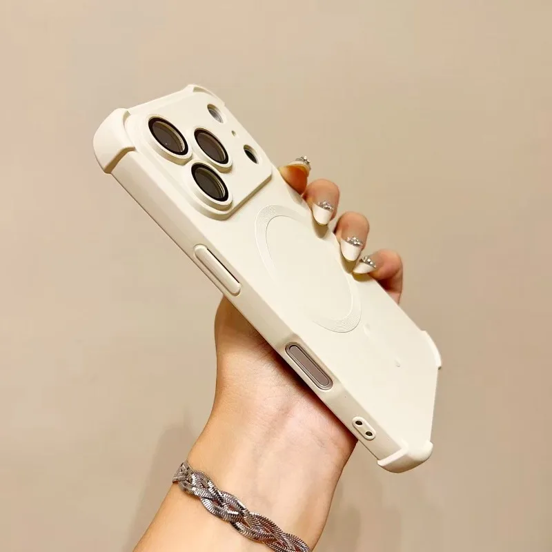 Luxurious 4-Corner MagSafe Shockproof Case with Wireless Charging and Lens Cover
