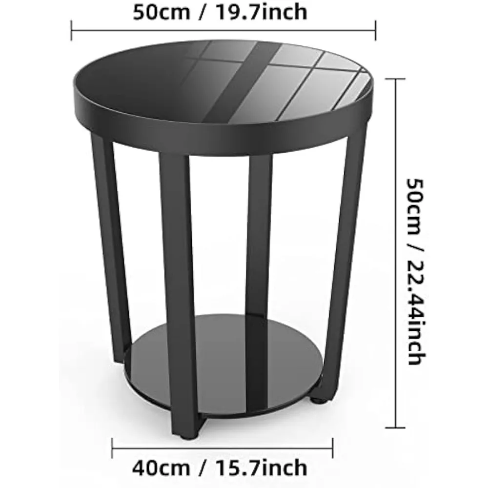 Round End Table, Tempered Glass End Table with Metal Frame, Small Coffee Table, Black Sofa Side Table for Living Room, Balcony 3