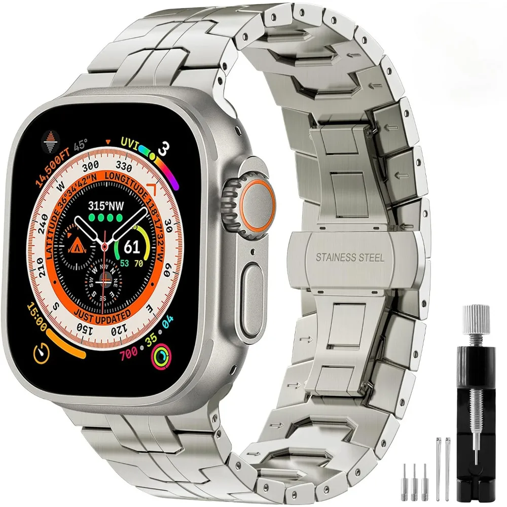

Ремешок из нержавеющей стали для Apple Watch Ultra 2 49 мм, мужской металлический звеньевой браслет для iWatch 7 8 9 45 мм 44 мм 6 5 4 SE 3 42 мм 41 мм 40 мм