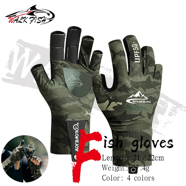 WALK FISH 1 Pair UPF 50+ Fishing Gloves- Fingerless Sun Protection