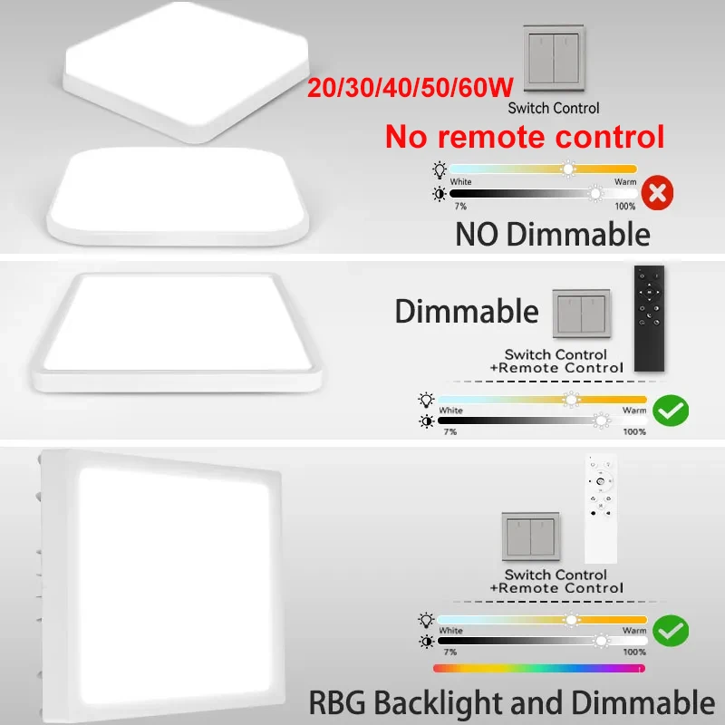현대 LED 패널 천장 조명, 침실 장식, 주방 밝기 조절 가능, 실내 조명 기구, 85-265V 20W 30W 40W 50W 60W IP44 방수 욕실 Led 흡정등 거실의 큰 샹들리에 거실조명 천장 led