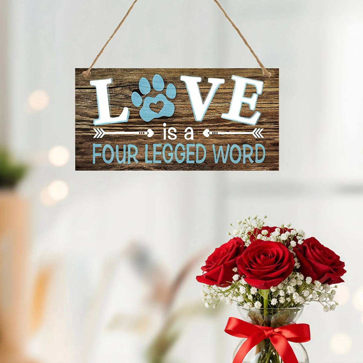 1PC, Valentine's day, simple and creative dog reminder signboard, lightweight wooden material reminder decorative tag