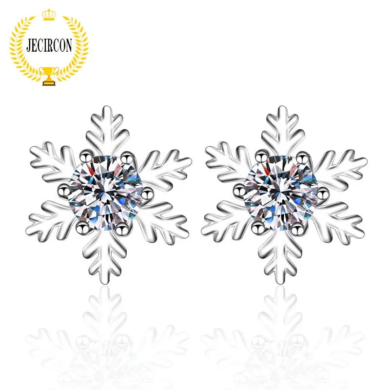 

JECIRCON 0.3/0.5/1 Carat Moissanite Earrings Small Fresh Snowflake Ear Studs for School Girls All-match 100% 925 Sterling Silver