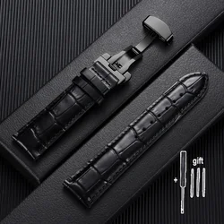 Men's Two - Tone Brown and Black Leather Watch Strap with Butterfly Clasp - 18mm (Black - Black)