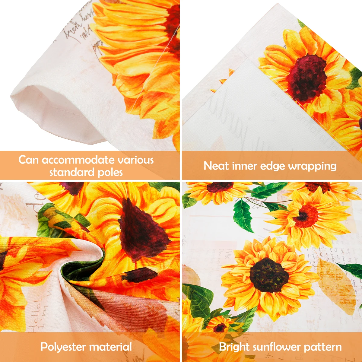 3Pc Curtains With Valance and Washable Tier Sunflower Curtain Set with Light Filtering Polyester Curtains for Home Kitchen Decor