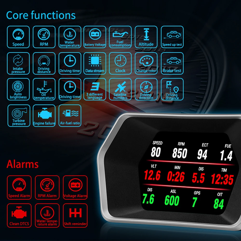 GEYIREN P17 HUD  ÷, ڵ ÷ OBD2  GPS º ǻ  ӵ,    µ , ڵ  ǰ