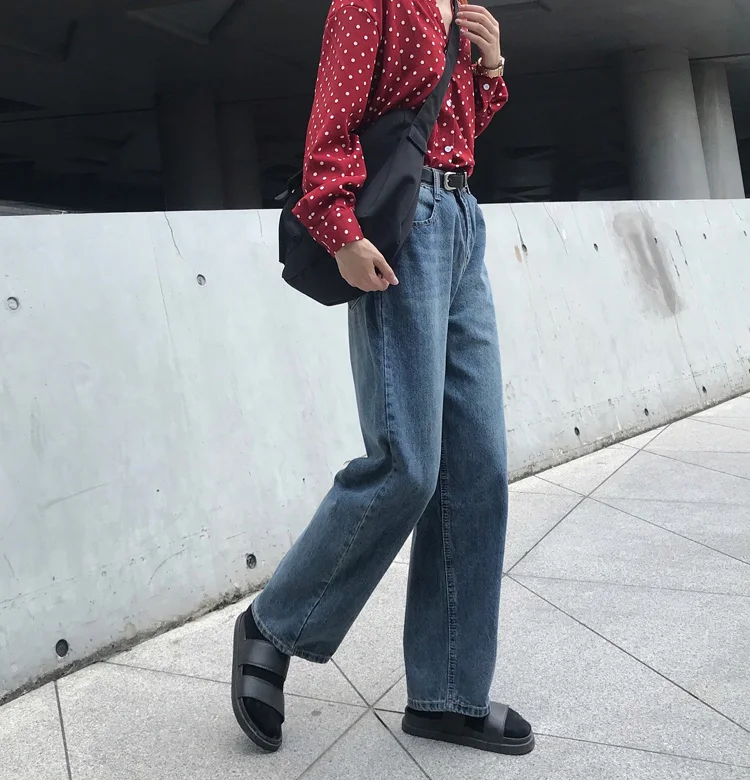 denim jeans women jeans Loose Wide Leg Pants  Streetwear Jeans  Loose Denim Retro Students High Waist trousers Vintage Straight Leg Jeans old navy jeans