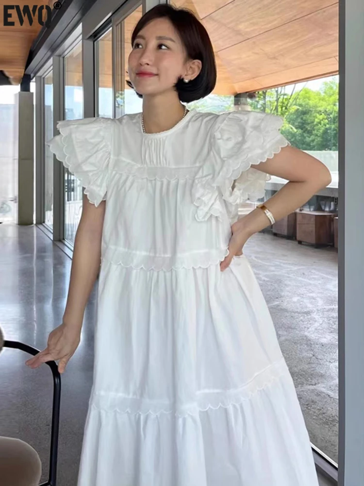 Emana - White High Low Shirt Dress With Hand Work on Collar and Waist Tie With Fringe