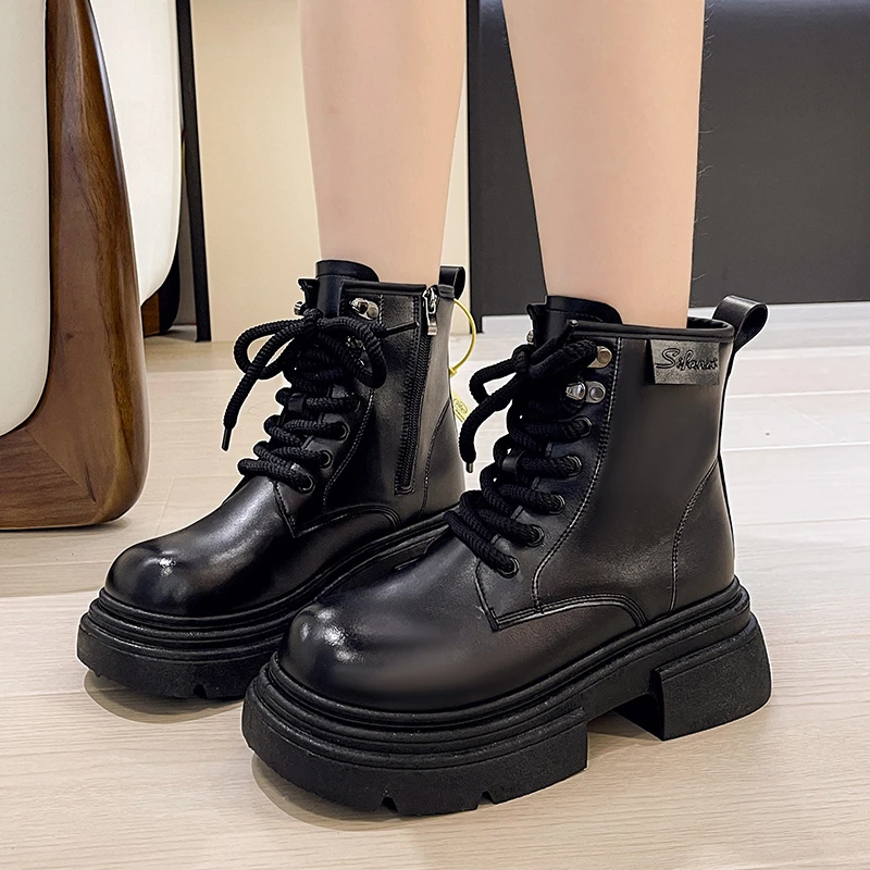 Shoes for Women 2023 High QualityCross-tied Women's Boots Fashion Color Matching Casual Boots Women New Side Zipp Ankle Boots