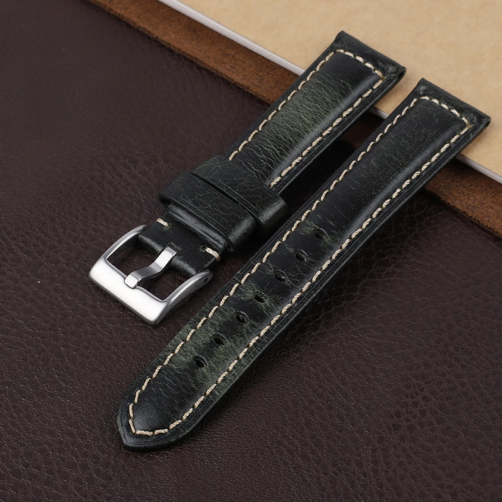 Onthelevel Genuine Leather Watchband 18mm 20mm 22mm 24mm High Quality Vintage Crazy Horse Watch Strap Bracelet Watch Accessories