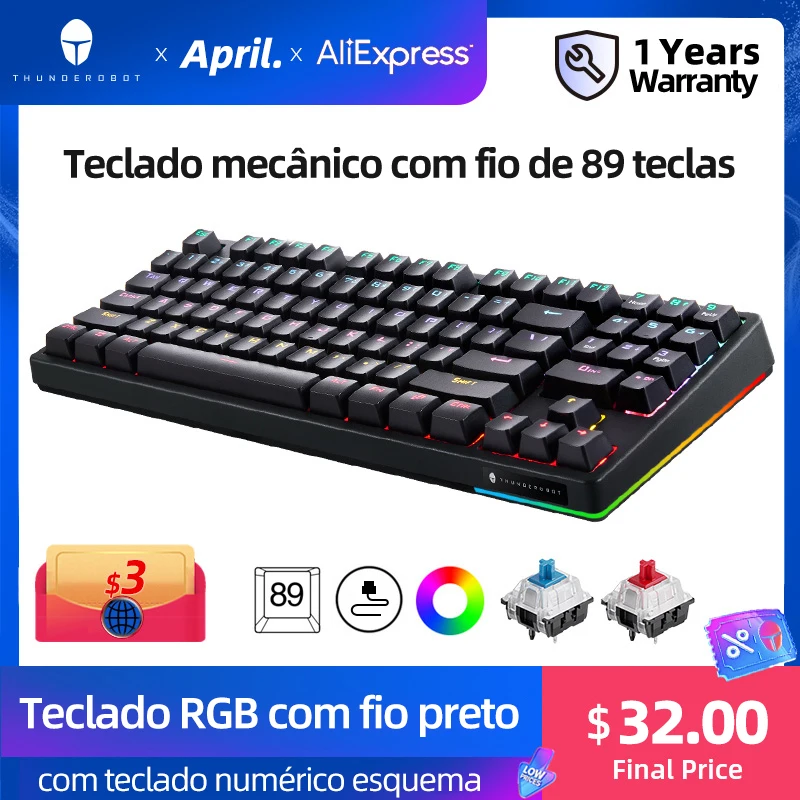 Teclado mecânico 104 teclas Gaming Keyboard para jogos e digitação,  compatível/PC/Laptop - AliExpress