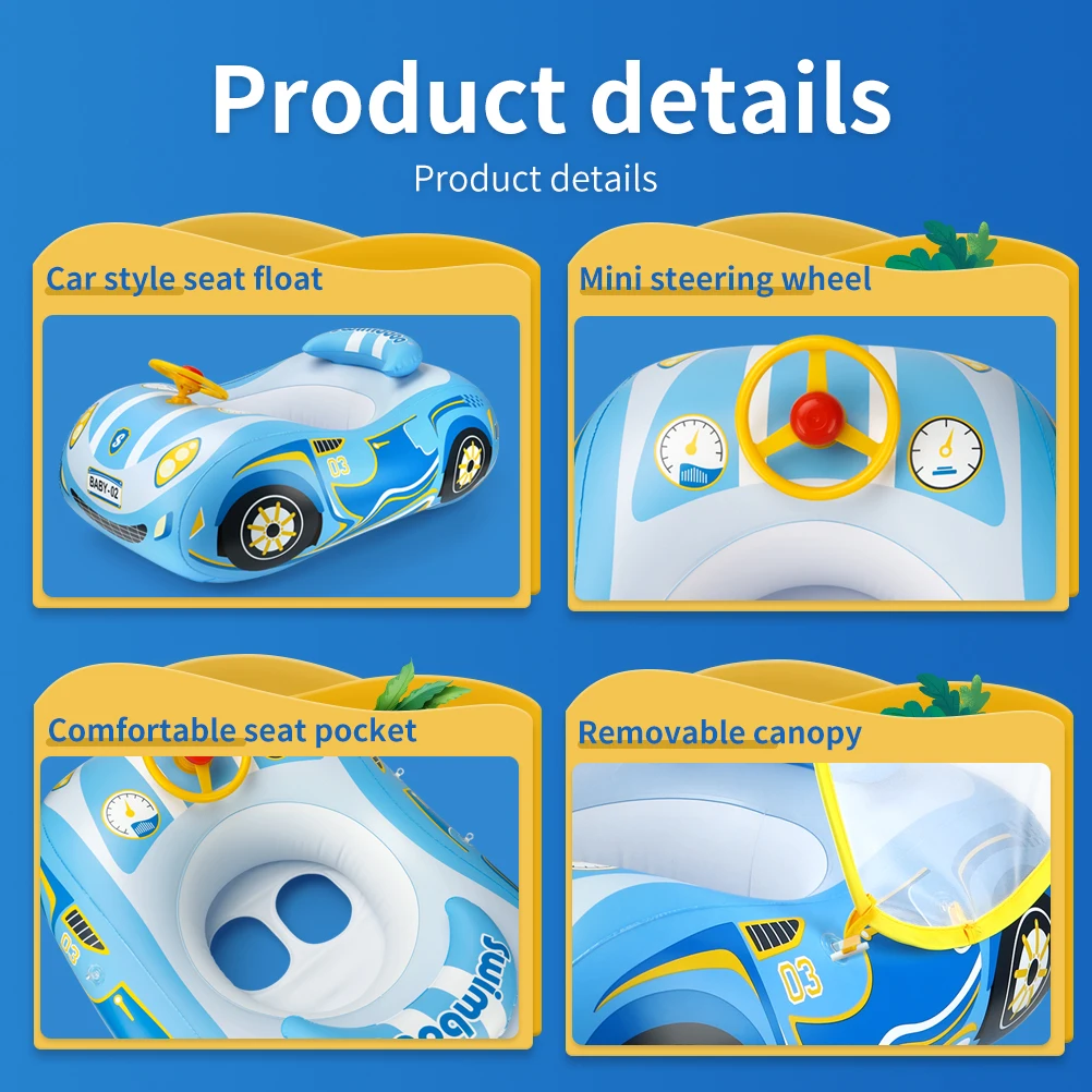 Swimbobo Car Kids Swimming Seat Float Ring Inflatable Infant Floating For Summer Kids Swim Boat Circle Toddler Bathing Water Toy 5