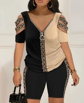 2025 Fashion Sexy Out T Shirt And Shorts 2 Piece Sets Women Outfit Summer Casual Loose Print T Shirts Two Piece Set For Women 1