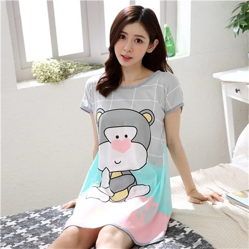 Summer Cartoon Nightdress Ladies Milk Silk Double-sided Printing Cute Nightdress Women's Nightgown Sleepwear Night Wear women nightgowns women nightdresses sleeping dress