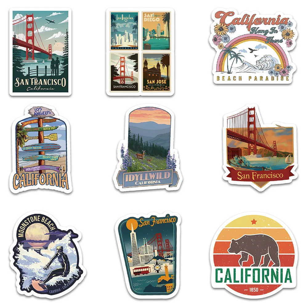 

10/60Pcs Creative Decals California Landscape Decal California Los Angeles Stamp Seal Sticker HD Car Wall Stickers Kid Toy Gifts