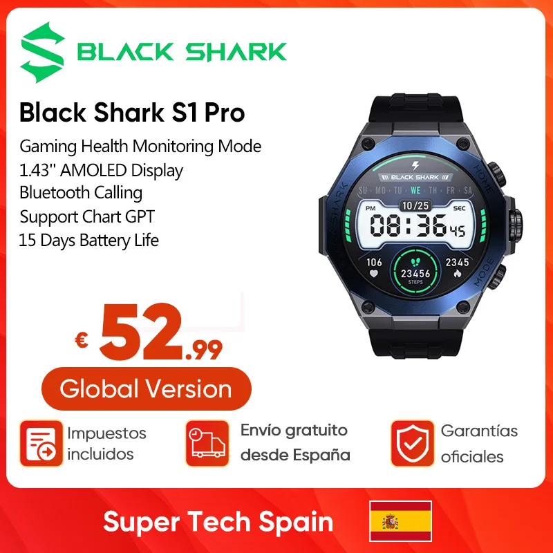 Black Shark S1 Pro Smartwatch 15 Giorni Di Durata Della Batteria Schermo Amoled Da 1.43 ''100 + Modalità Sportive Ricarica Wireless Nfc Chat Gpt
