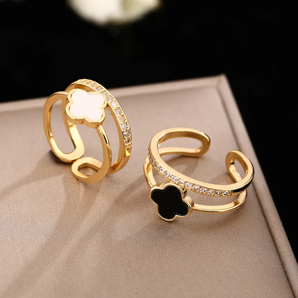 FTCY 26 Types of Women's Open Rings Fashion Flower Zircon Accessories 14K Gold Hypoallergenic Adjustable Finger Jewelry Gifts