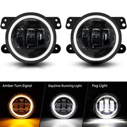 4-Inch Round LED Fog Lights with White Amber Halo Ring and DRL Offroad Lamps (4 inch 2pcs)
