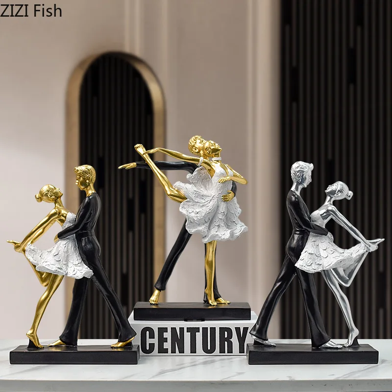 

Resin Handicraft Golden Man Dancing Girl Sculpture Tango Golden Dancer Couple Decorative Figurines Home Decoration Accessories