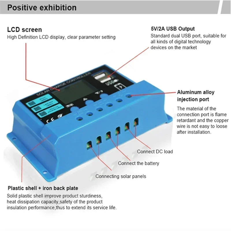 Solar Battery Charge Controller 10A 20A 30A Lithium iron lifepo4 Battery Charger Regulators Stabilizers 12V 24V Auto Dual USB PWM Solar Charge Controller