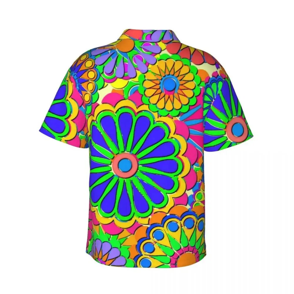 Hippie Style Vacation Shirt Man Colorful Flower Power Casual Shirts Hawaiian Short-Sleeve Classic Oversize Blouses Birthday Gift