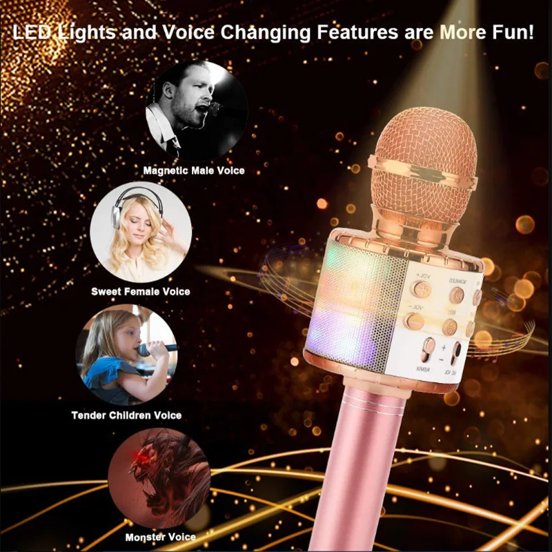 LED 무선 블루투스 휴대용 마이크, 어린이 노래 노래방, KTV, 다채로운 조명, 음악 제거, 오리지널 사운드 스피커
