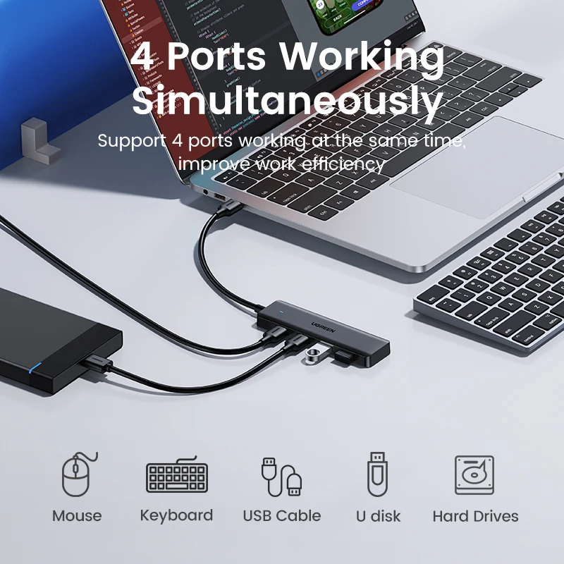 UGREEN USB 3.0 Hub 4 Ports USB HUB Slim for Mouse Keyboard Compatible with MacBook Pro Air Laptop Desktop PC Xbox PS5 Splitter - 3