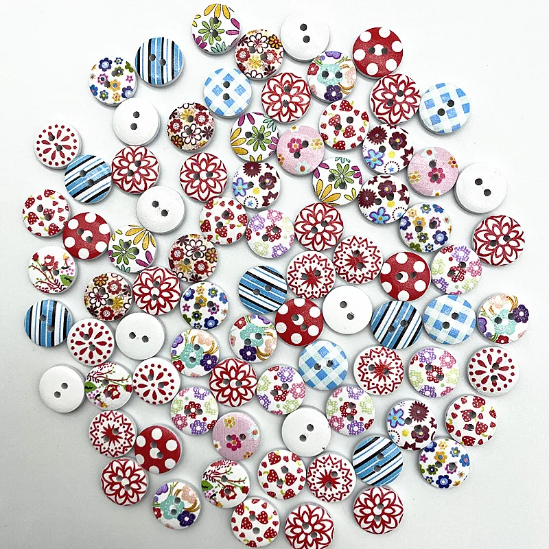 30pcs 15mm Round Button Monogrammed Christmas Stripe Plaid Button Love Scrapbooking for Wedding Decor Sewing Accessories 2