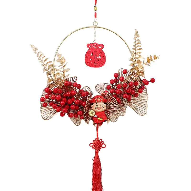 

Китайское Новогоднее украшение, подвесной венок фу со светодиодной подвеской, весенний праздник, счастливое украшение для входной двери, окна, домашний декор