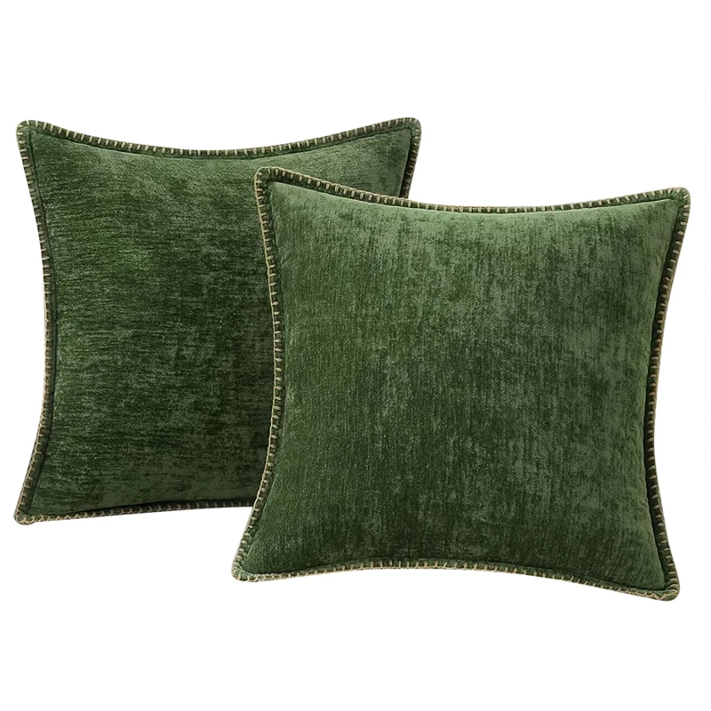 TreeWool Fodera per Cuscino Intrecciata (45x45 cm, Verde, Confezione da 1) Cuscino Decorativo Ciuffataa Righe Quadrate in Stile Boho - Morbida Federa Decorativa per Divano, Poltrona, Letto
