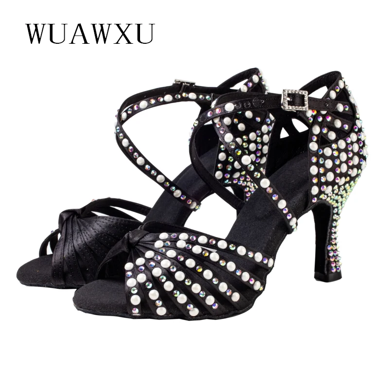 NATASHA Latin dance shoes black inlaid female dance shoes high eye dance shoes satin dance shoes shoes professional dance shoes