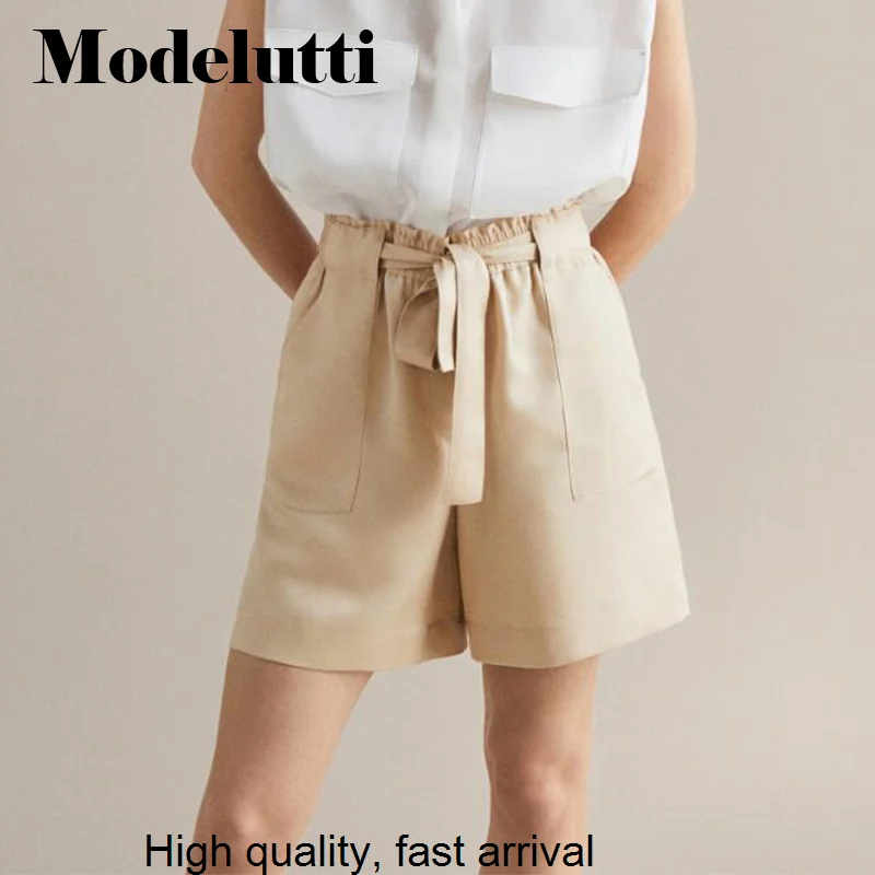 

Шорты женские с поясом на резинке, Модные свободные однотонные универсальные Простые повседневные штаны с широкими штанинами, лето 2023