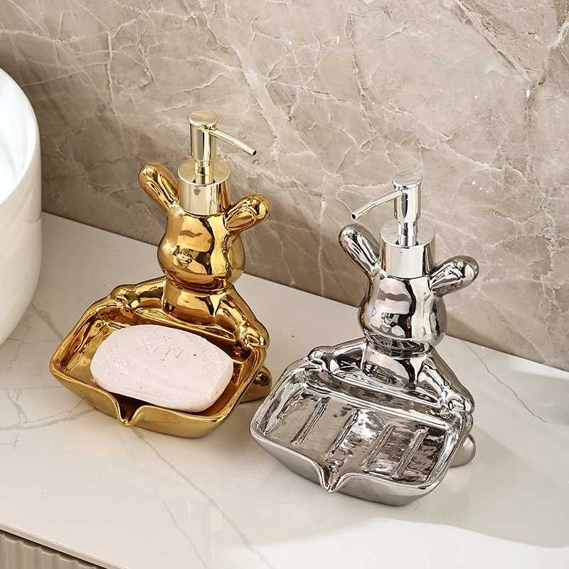 Northern Europe Liquid For Blank Lotion Bottle Soap Box Dual-use Ceramic Rabbit Shape Home Dispenser Hotel Bathroom Supplies 1Pc